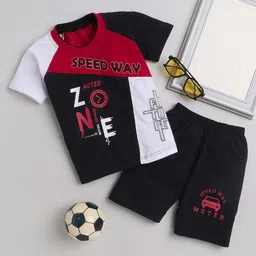 FOURFOLDS Boys Typography Printed Pure Cotton T-shirt With Shorts-44