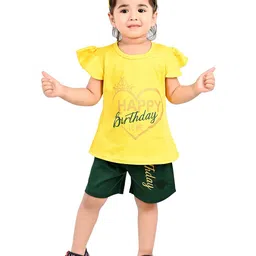 BAESD Girls Typography Printed Flutter Sleeves Pure Cotton T-Shirt With Shorts-image-46