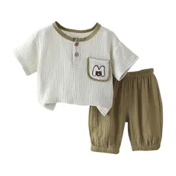 StyleCast x Revolte Boys Olive Green & White T-shirt With Shorts-image-33