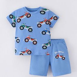 StyleCast Girls Blue Printed Pure Cotton T-shirt With Shorts-image-64