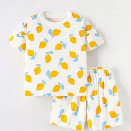 StyleCast Girls White & Yellow Printed Pure Cotton T-shirt with Shorts-picture-1