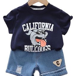 StyleCast Boys Navy Blue Printed Pure Cotton T-shirt with Shorts-image-101