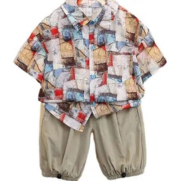 StyleCast x Revolte Boys Blue Abstract Printed Pure Cotton Shirt With Joggers-image-66