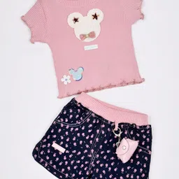 KIKO Girls Self Design Top with Shorts-image-5