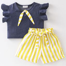 CrayonFlakes Girls Tie Up Neck Top With Shorts-image-33