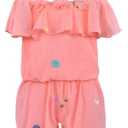 Wish Karo Girls Peach-Coloured & Green Embellished Top with Shorts-image-29