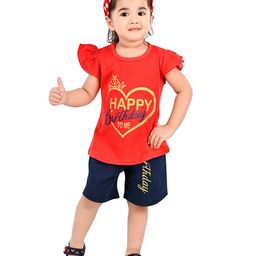 BAESD Girls Typography Printed Flutter Sleeves Pure Cotton T-Shirt With Shorts-image-47