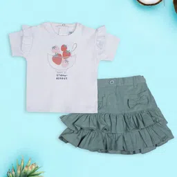 MeeMee Girls Printed Round Neck Pure Cotton T-Shirt With Skirt-image-91