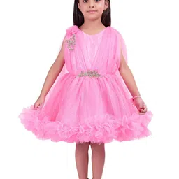 Pink Chick Girls Pink Net Ruffle Dress-picture-9