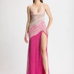 BHAWNA RAO Embellished Shoulder Straps Sequinned Net Maxi Dress-image-59