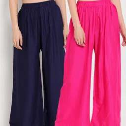 TAG 7 Women Pink & Navy Blue Set of 2 Flared Ethnic Palazzos-image-62