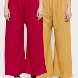 Miaz Lifestyle Women Pink & Beige Set Of 2 Flared Knitted Palazzos-image-27