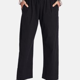 GRASS by Gitika Goyal Women Black Solid Gathered Trousers-image-5