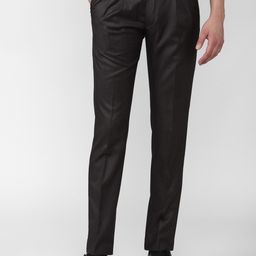 Van Heusen Men Black Slim Fit Pleated Formal Trousers-picture-13