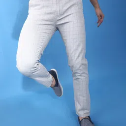 The Indian Garage Co Men Grey Slim Fit Checked Chinos-image-78
