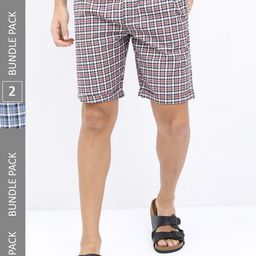 HIGHLANDER Men Pack Of 2 Mid-Rise Checked Lounge Shorts-image-42