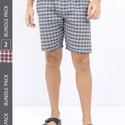 HIGHLANDER Men Pack of 2 Checked Lounge Shorts-17