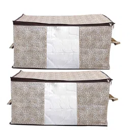 Home Fresh Brown & White 2-Pcs Floral Printed Canvas Multi Utility Organisers With Handle-3
