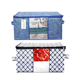 Home Fresh Blue & White 2-Pcs Printed Large Canvas Multi Utility Organisers-45