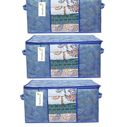 Home Fresh Blue 3 Pieces Lehriya Printed Canvas Multi Utility Organisers With Handle-46