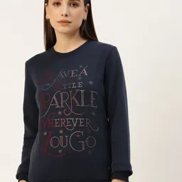 Monte Carlo Women Navy Blue Typography Printed Sweatshirt-image-95