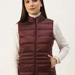 Monte Carlo Women Maroon Solid Padded Jacket-image-98