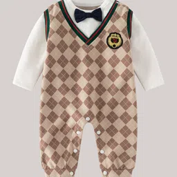 StyleCast Infants Boys Khaki Checked Cotton Rompers-image-11