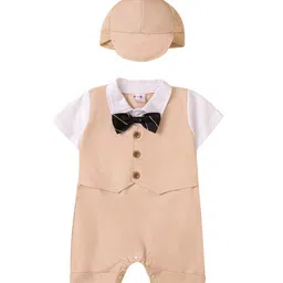 StyleCast Khaki Coloured & White Infant Boys Cotton Rompers With Hat-image-14