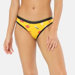 bummer Women Yellow Micro Modal Brekkie Printed Mid-Rise Bikini Briefs-image-97