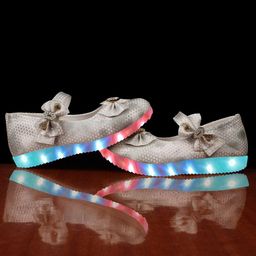 BAESD Girls Textured Party Ballerinas With Bows & LED-image-97