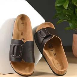 El Paso Textured Buckles Detail Open Toe Flats-14