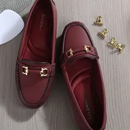 Mast & Harbour Textured Buckle Detailed Loafers-58
