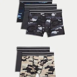 Marks & Spencer Boys Pack Of 5 Printed Mid Rise Trunks Briefs-image-3
