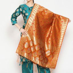Dupatta Bazaar Rust & Blue Ethnic Motifs Woven Design Dupatta-50