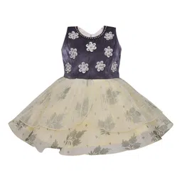 Wish Karo Girls Cream-Coloured Floral Net Dress-picture-0