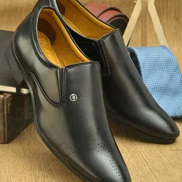 John Karsun Men Black Solid Formal Slip-Ons-image-50