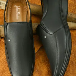 John Karsun Men Black Solid Formal Slip-Ons-image-46
