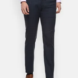 Louis Philippe Men Navy Blue Checked Slim Fit Formal Trousers-image-45