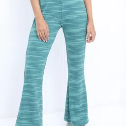Tokyo Talkies Women Teal Blue Abstract Printed Bootcut Trouser-image-5