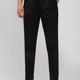 Peter England Casuals Men Black Pleated Trousers-image-82