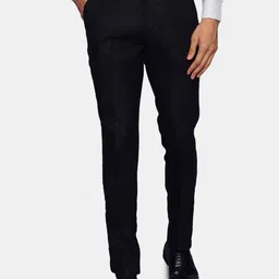 Wintage Men Black Pure Linen Formal Trousers-89