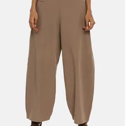 GRASS by Gitika Goyal Women Brown Pure Cotton Cocoon Trousers-picture-15