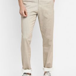 Turtle Men Beige Striped Relaxed Tapered Fit Trousers-image-42