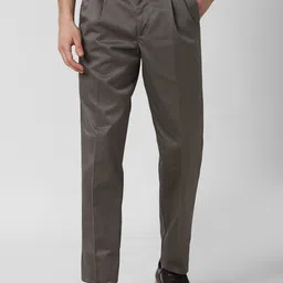 Peter England Casuals Men Grey Pure Cotton Trousers-image-51