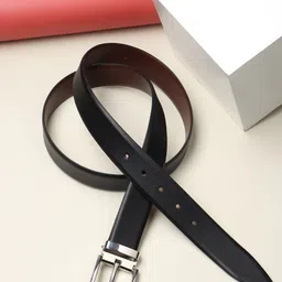 Teakwood Leathers Men Black Textured Reversible Leather Belt-image-27