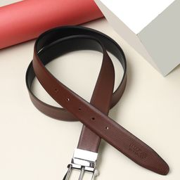 Teakwood Leathers Men Black Textured Leather Reversible Formal Belt-image-100