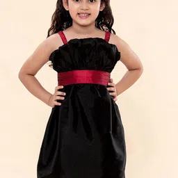 A T U N Girls Black & Maroon Solid Fit and Flare Dress-image-71