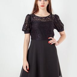 Zink London Round Neck Short Puff Sleeves Fit And Flare Dress-picture-10