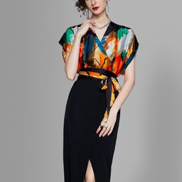 JC Collection Black & Orange Printed Dress-image-58