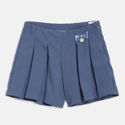 Peppermint Girls Blue Solid Pleated Regular Shorts-image-62